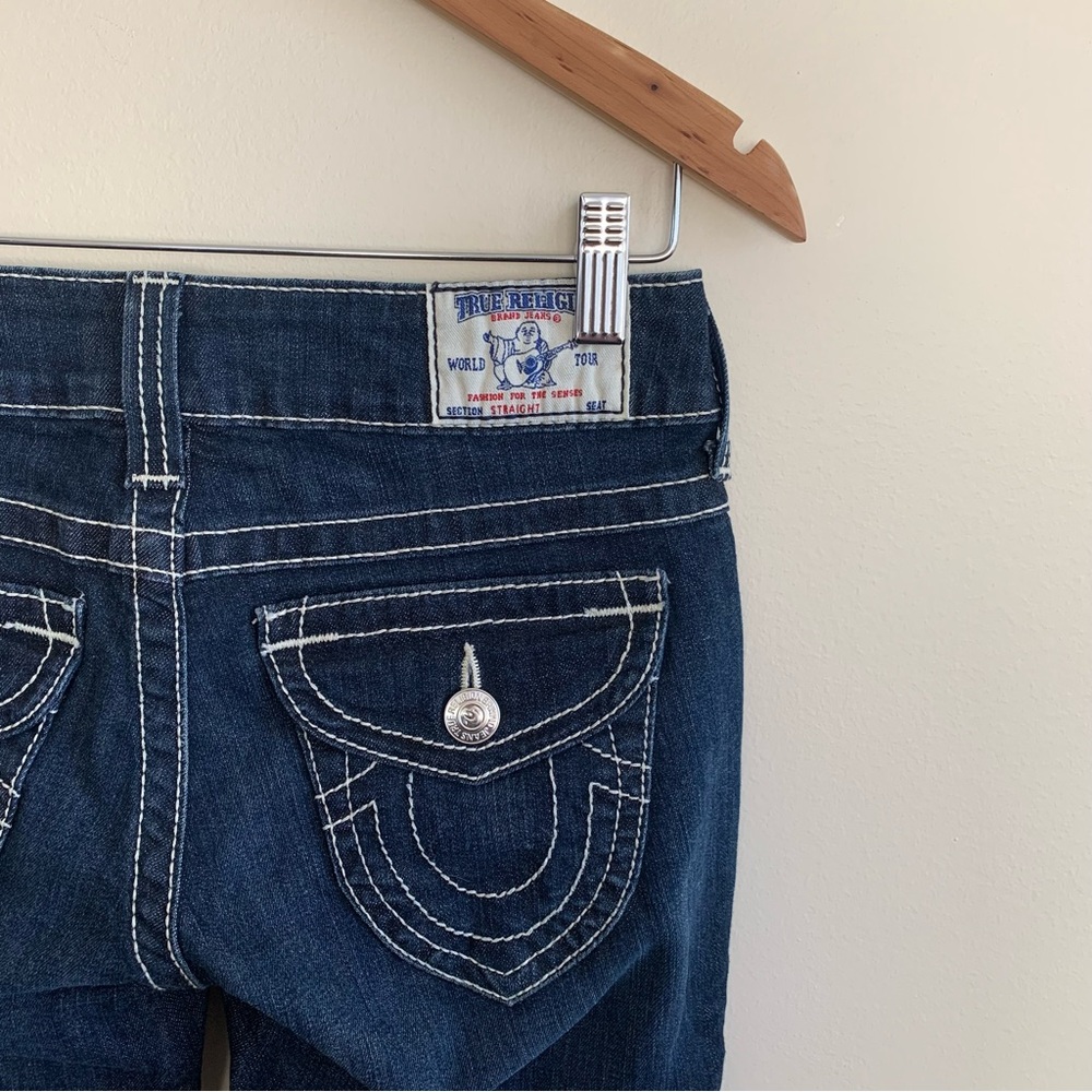 TRUE RELIGION dark denim low rise straight jeans